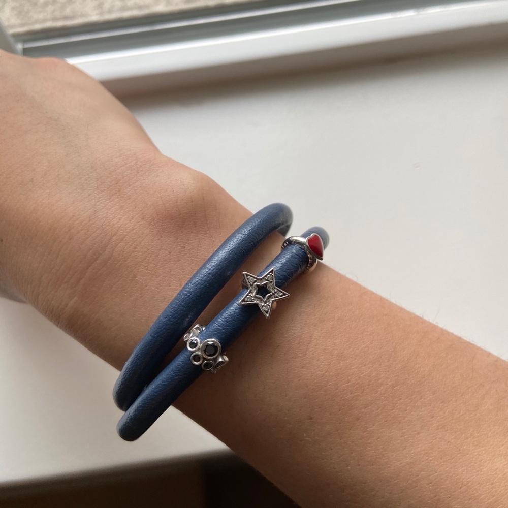 Endless Blue Double Bracelet Silver w/three charms
